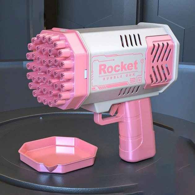 Детский пистолет мыльные пузыри Rocket Bubble Gun 15,8 см автоматический. Цвет: розовый