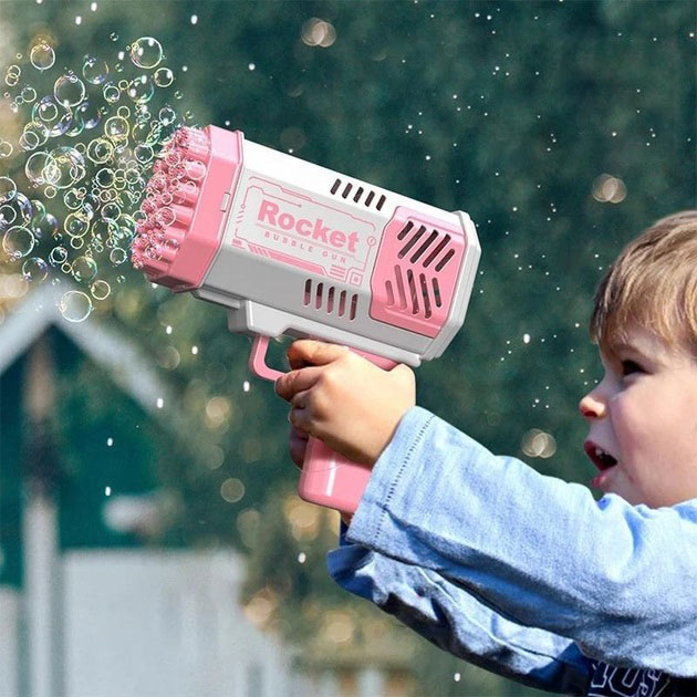 Детский пистолет мыльные пузыри Rocket Bubble Gun 15,8 см автоматический. Цвет: розовый