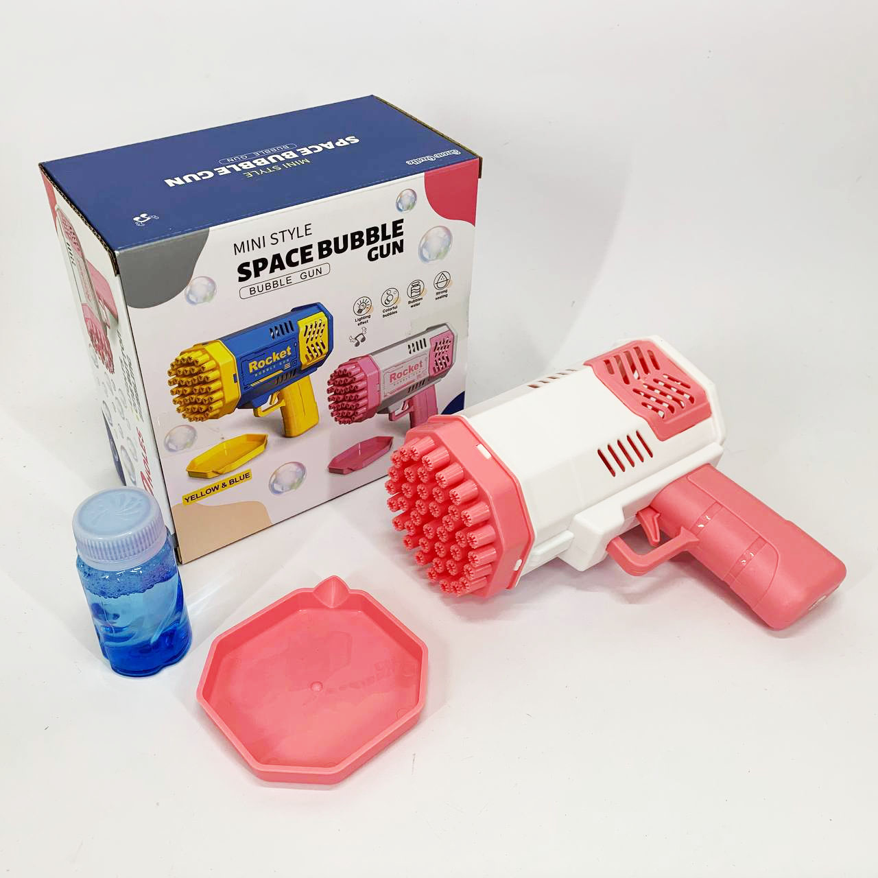 Детский пистолет мыльные пузыри Rocket Bubble Gun 15,8 см автоматический. Цвет: розовый