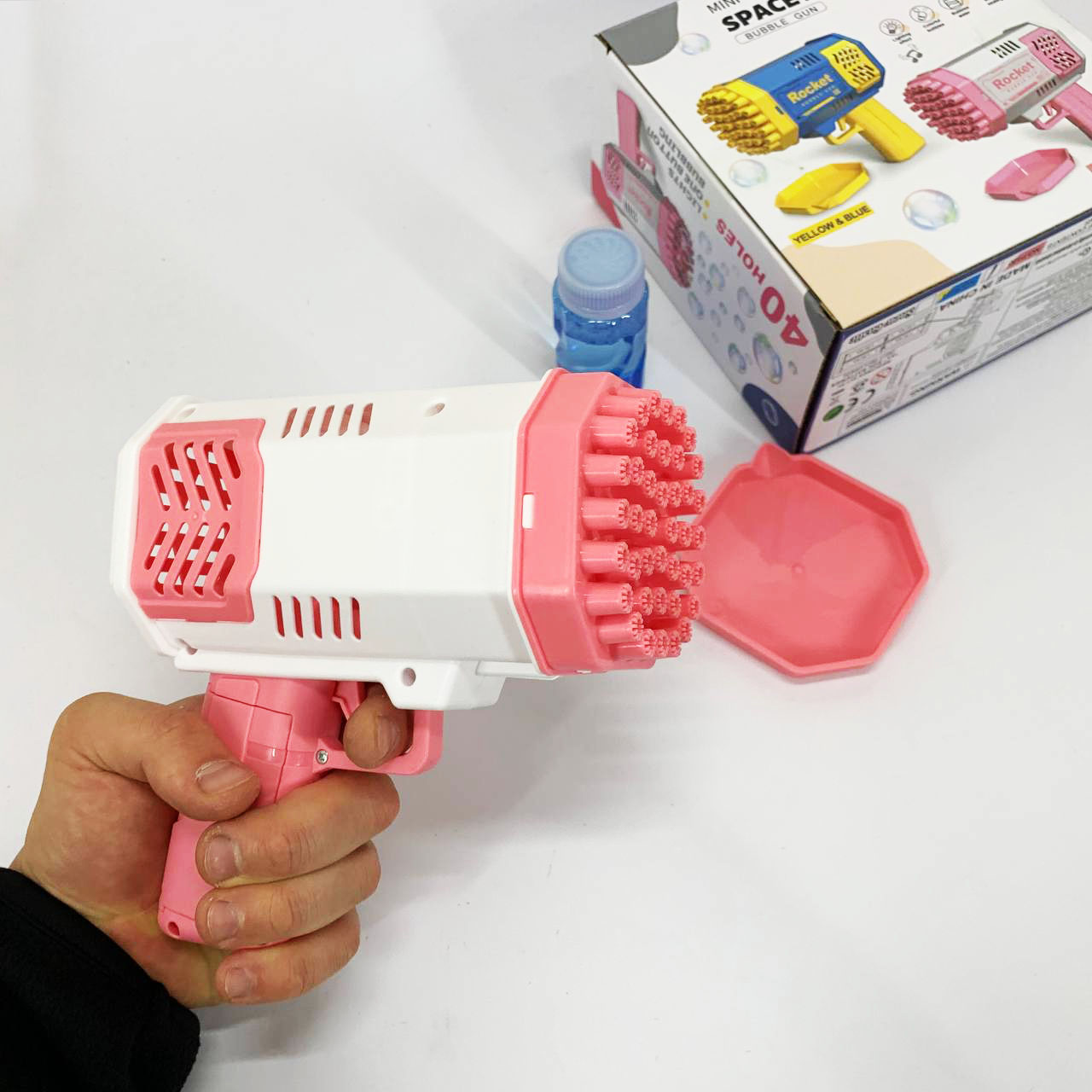 Детский пистолет мыльные пузыри Rocket Bubble Gun 15,8 см автоматический. Цвет: розовый