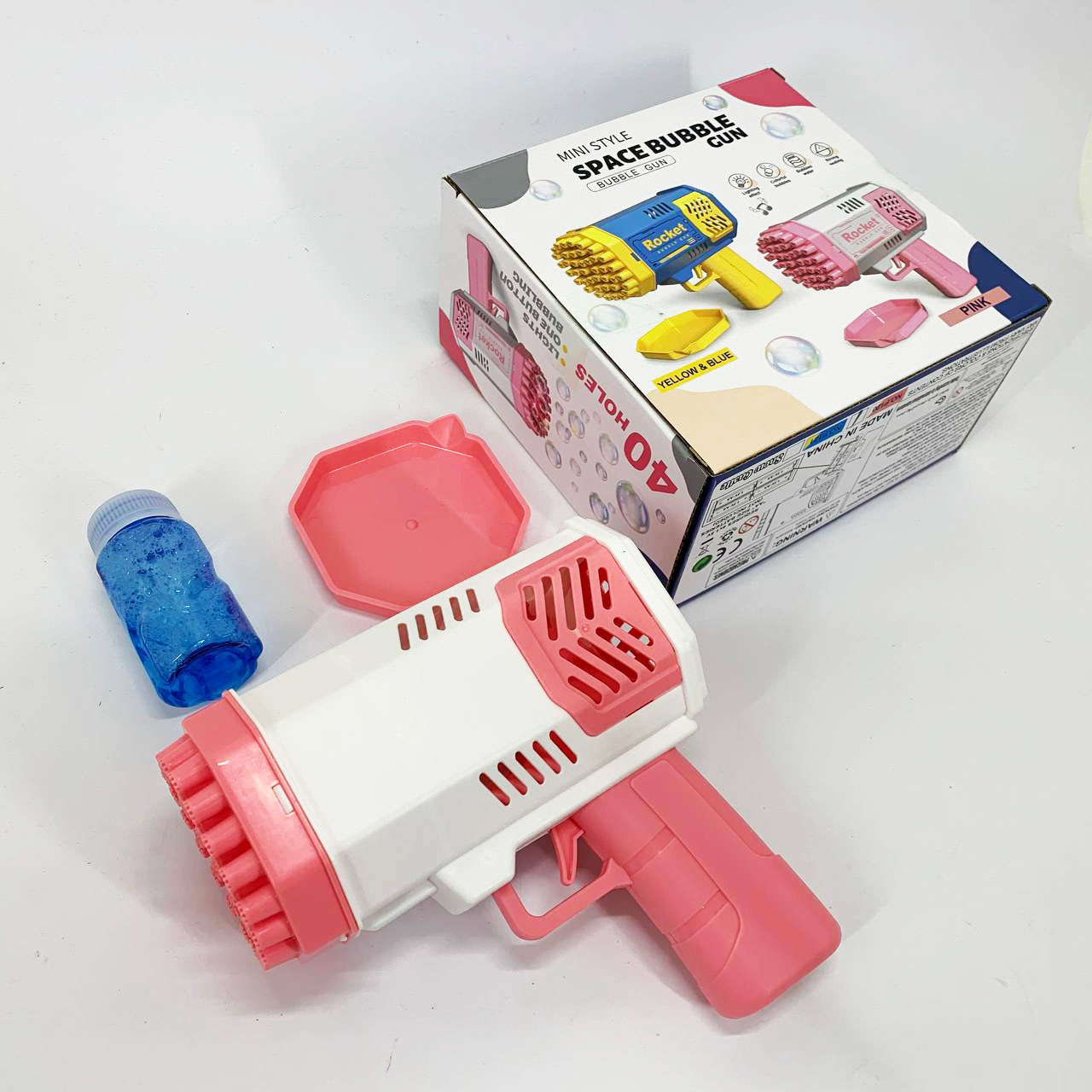 Детский пистолет мыльные пузыри Rocket Bubble Gun 15,8 см автоматический. Цвет: розовый