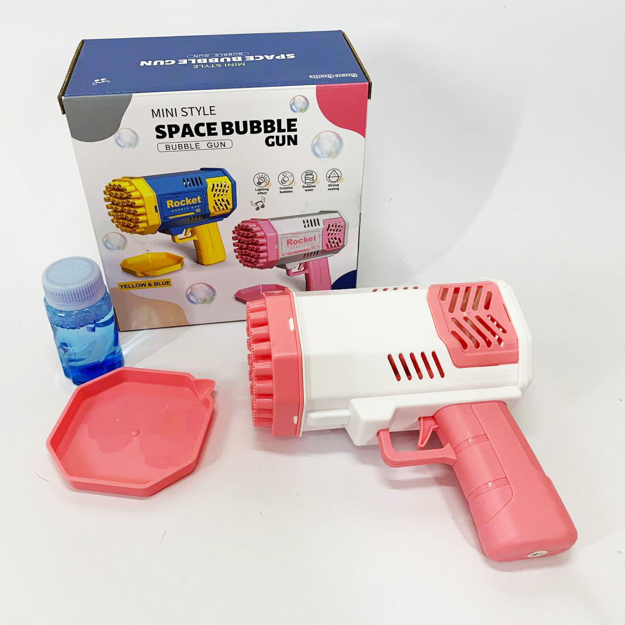 Детский пистолет мыльные пузыри Rocket Bubble Gun 15,8 см автоматический. Цвет: розовый