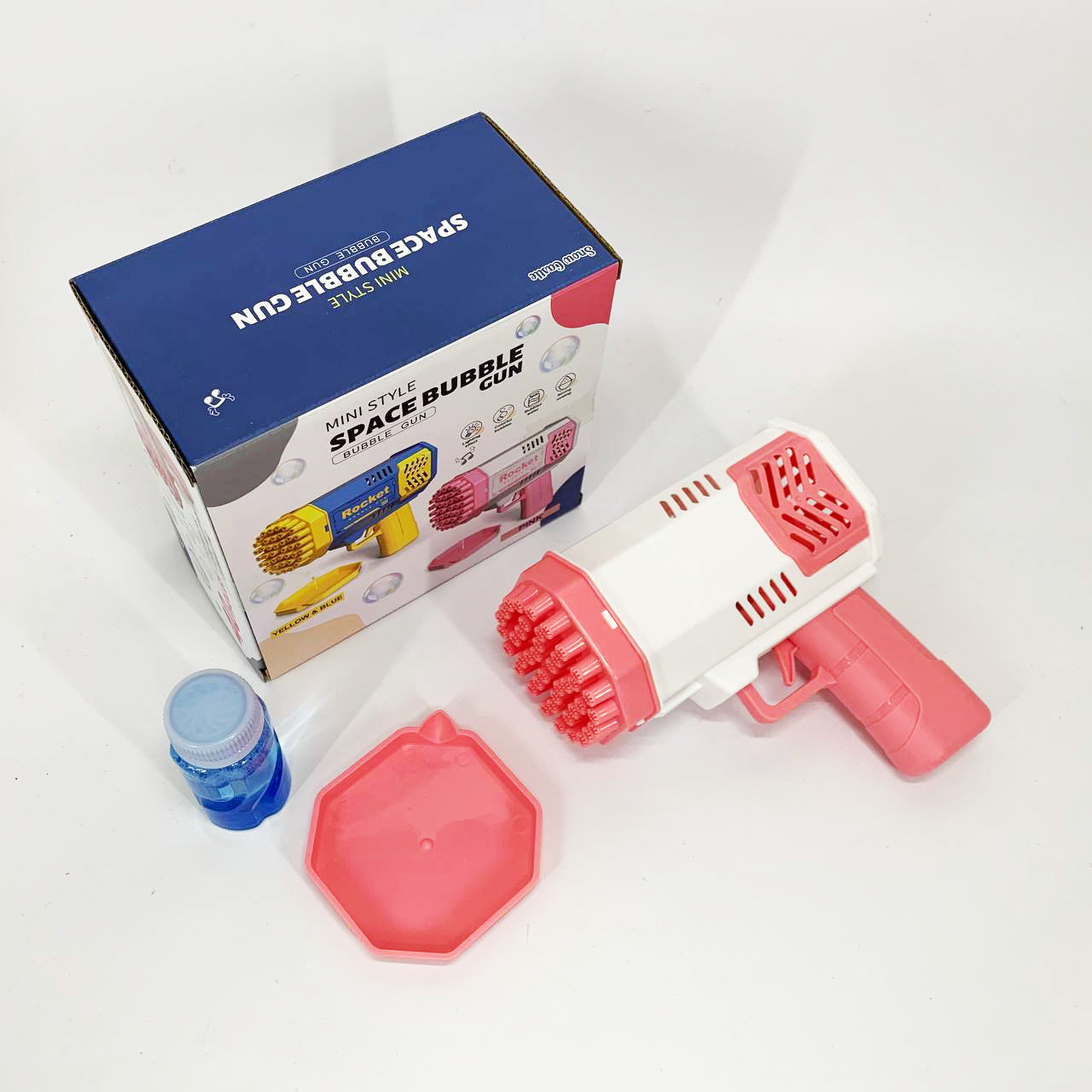 Детский пистолет мыльные пузыри Rocket Bubble Gun 15,8 см автоматический. Цвет: розовый