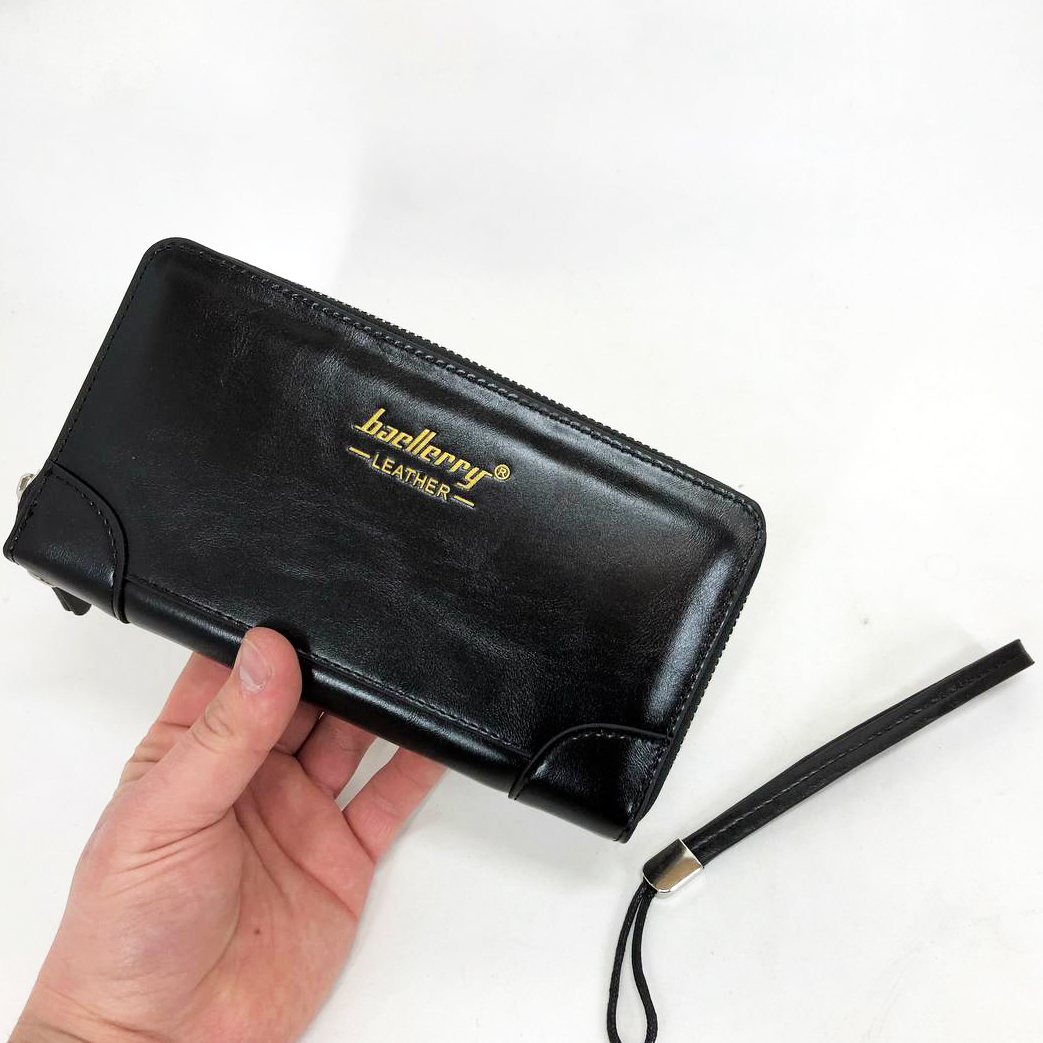 Кошелек кожаный мужской Baellerry leather black, кошелек мужской для карточек. Цвет: черный