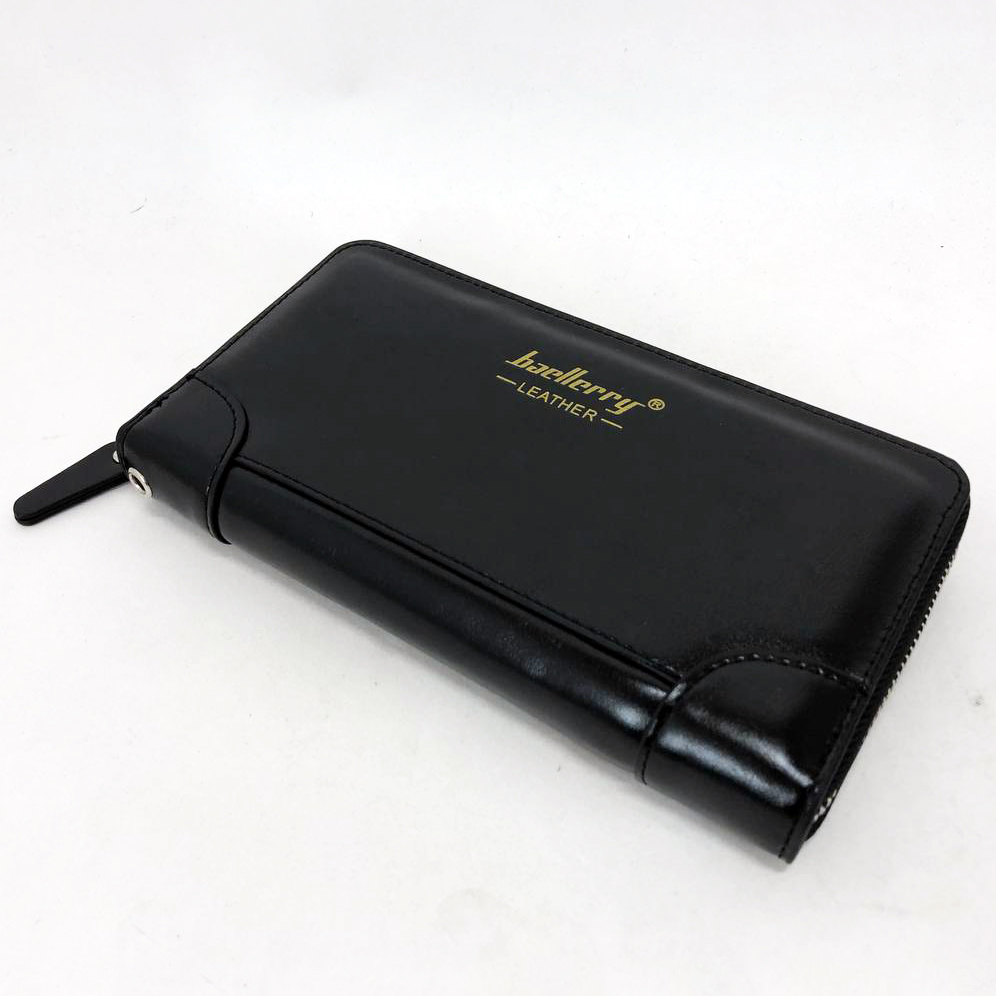 Кошелек кожаный мужской Baellerry leather black, кошелек мужской для карточек. Цвет: черный