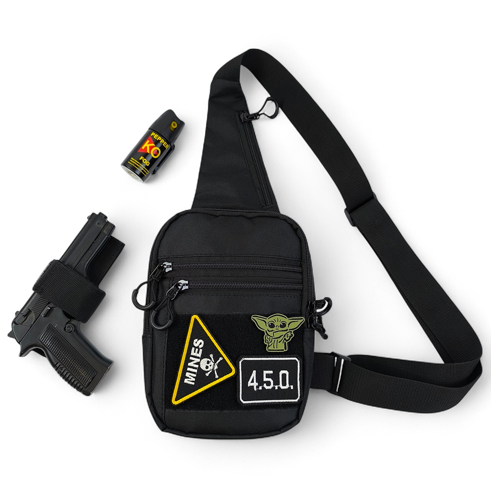 Тактическая мужская сумка с кобурой Cordura 1000D – 6 карманов, черный