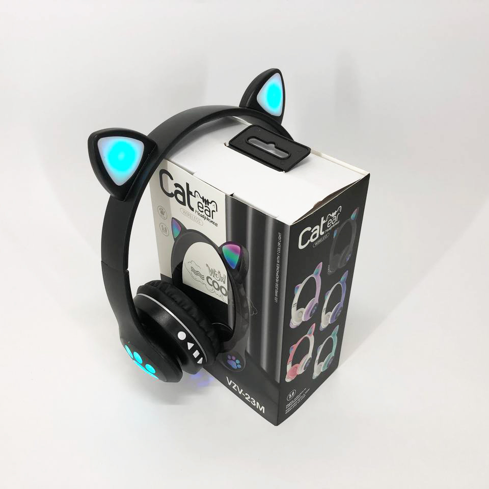 Беспроводные наушники с кошачьими ушками и RGB подсветкой Cat VZV 23M. Цвет: черный