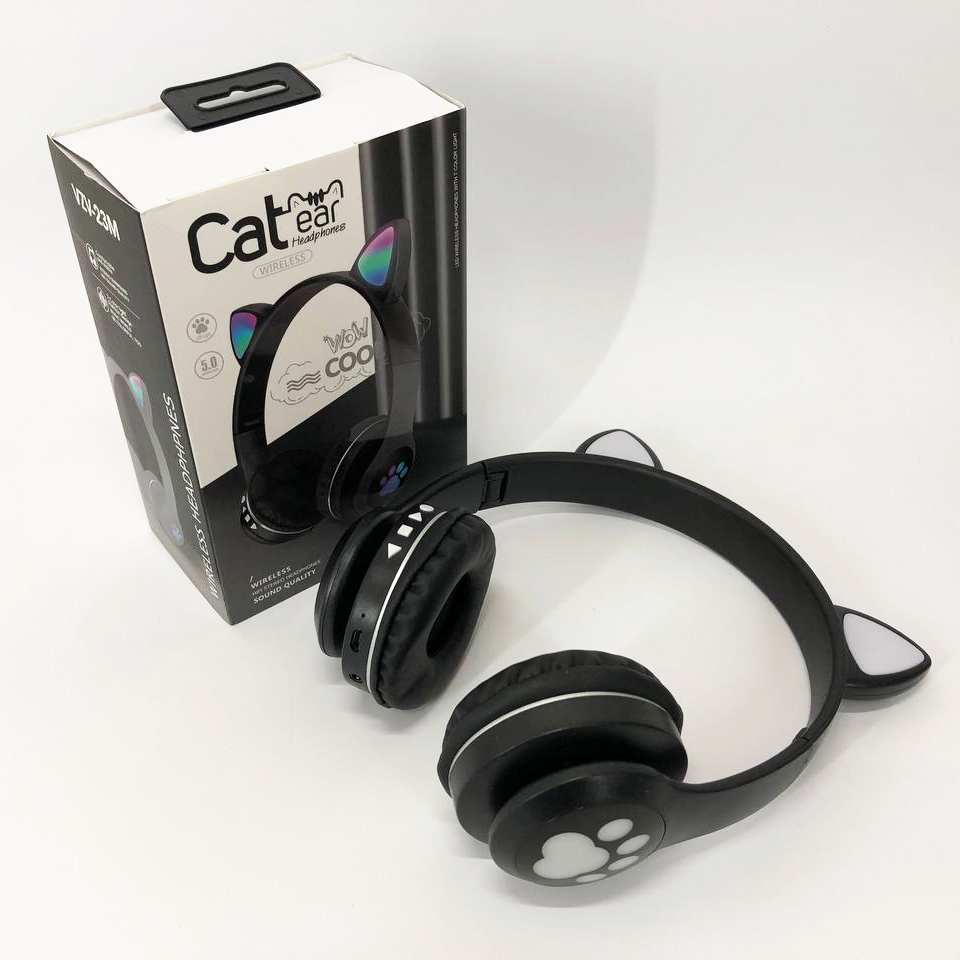 Беспроводные наушники с кошачьими ушками и RGB подсветкой Cat VZV 23M. Цвет: черный