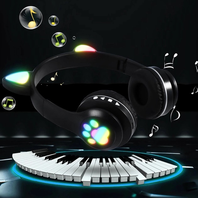 Беспроводные наушники с кошачьими ушками и RGB подсветкой Cat VZV 23M. Цвет: черный