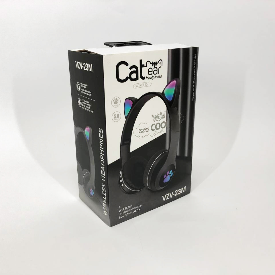 Беспроводные наушники с кошачьими ушками и RGB подсветкой Cat VZV 23M. Цвет: черный