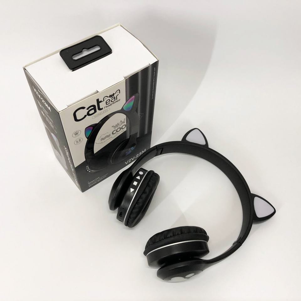 Беспроводные наушники с кошачьими ушками и RGB подсветкой Cat VZV 23M. Цвет: черный