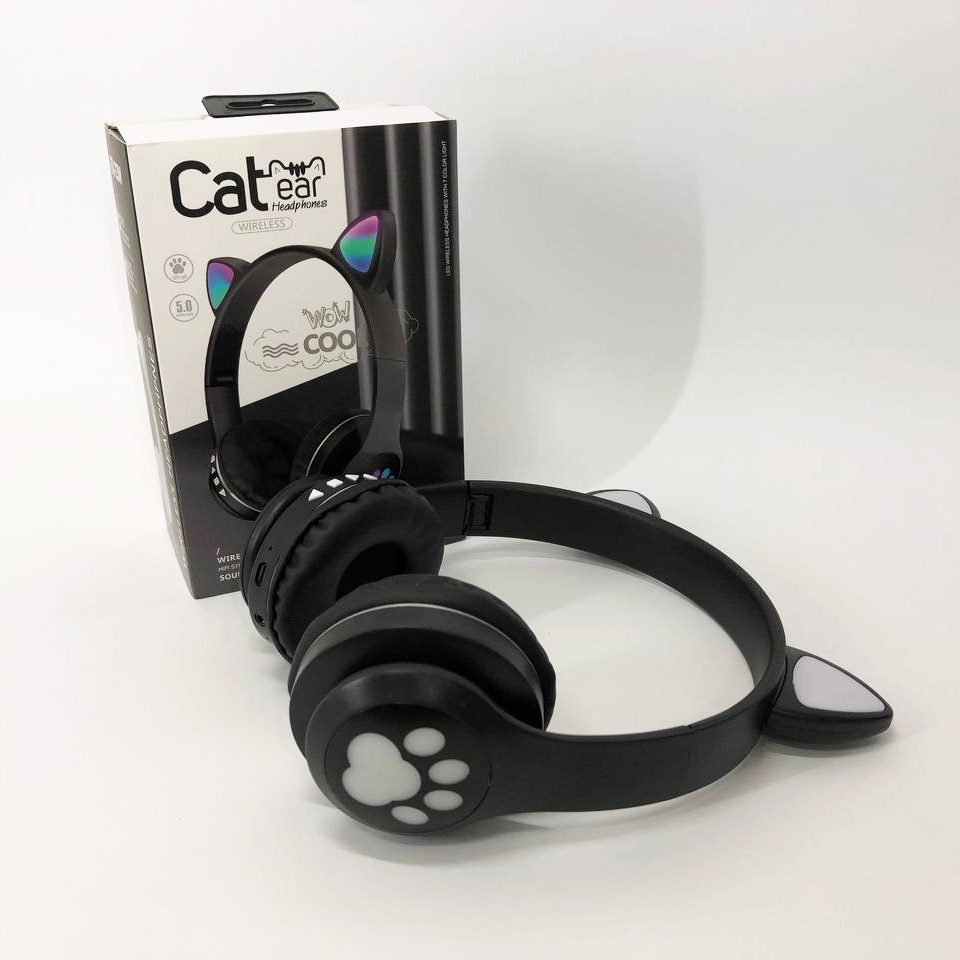 Беспроводные наушники с кошачьими ушками и RGB подсветкой Cat VZV 23M. Цвет: черный