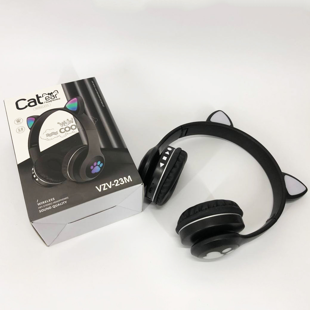 Беспроводные наушники с кошачьими ушками и RGB подсветкой Cat VZV 23M. Цвет: черный