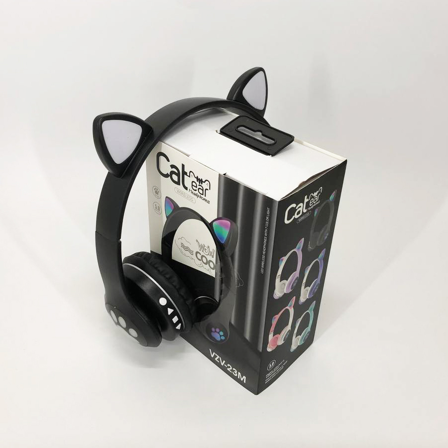 Беспроводные наушники с кошачьими ушками и RGB подсветкой Cat VZV 23M. Цвет: черный