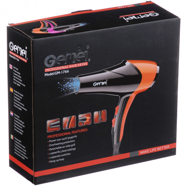 Фен GEMEI GM-1766 2.6кВт АС, женский фен для волос, электрофен для волос. Цвет: фиолетовый