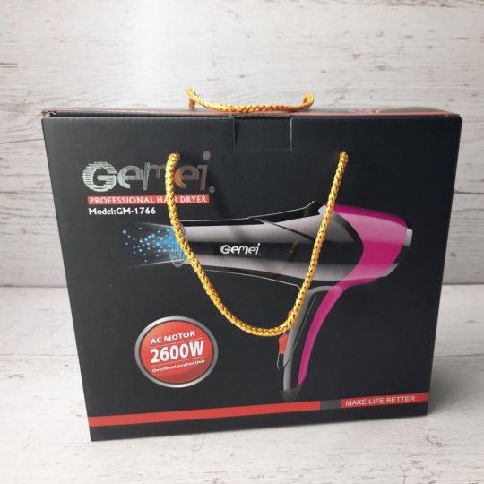 Фен GEMEI GM-1766 2.6кВт АС, женский фен для волос, электрофен для волос. Цвет: фиолетовый
