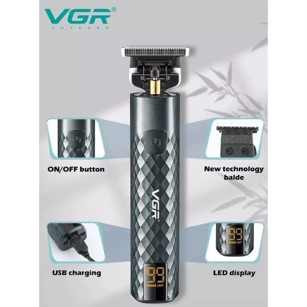 Триммер для стрижки волос, усов, бороды VGR V-077 с USB зарядкой, корпус металл, триммер беспроводной