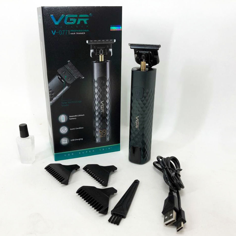 Триммер для стрижки волос, усов, бороды VGR V-077 с USB зарядкой, корпус металл, триммер беспроводной