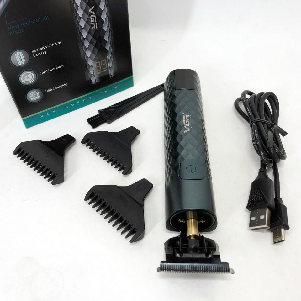 Триммер для стрижки волос, усов, бороды VGR V-077 с USB зарядкой, корпус металл, триммер беспроводной