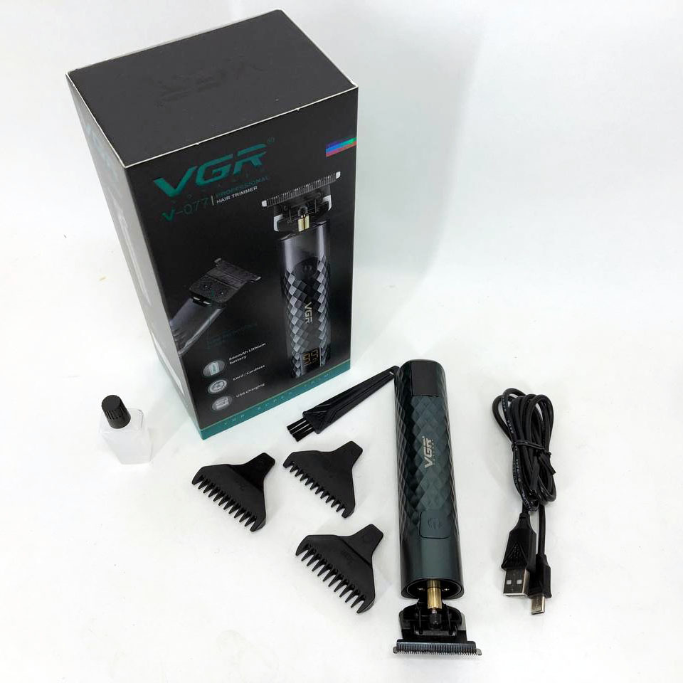 Триммер для стрижки волос, усов, бороды VGR V-077 с USB зарядкой, корпус металл, триммер беспроводной