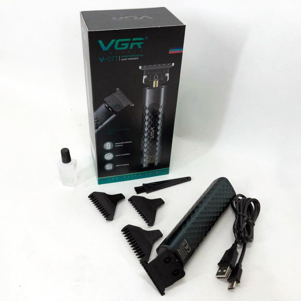 Триммер для стрижки волос, усов, бороды VGR V-077 с USB зарядкой, корпус металл, триммер беспроводной
