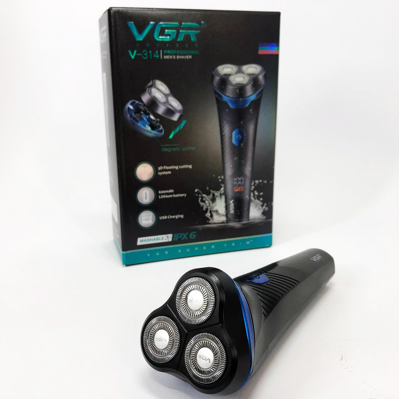 Электробритва VGR V-314 для мужчин, роторная для влажного и сухого бритья, машинка мужская для бритья