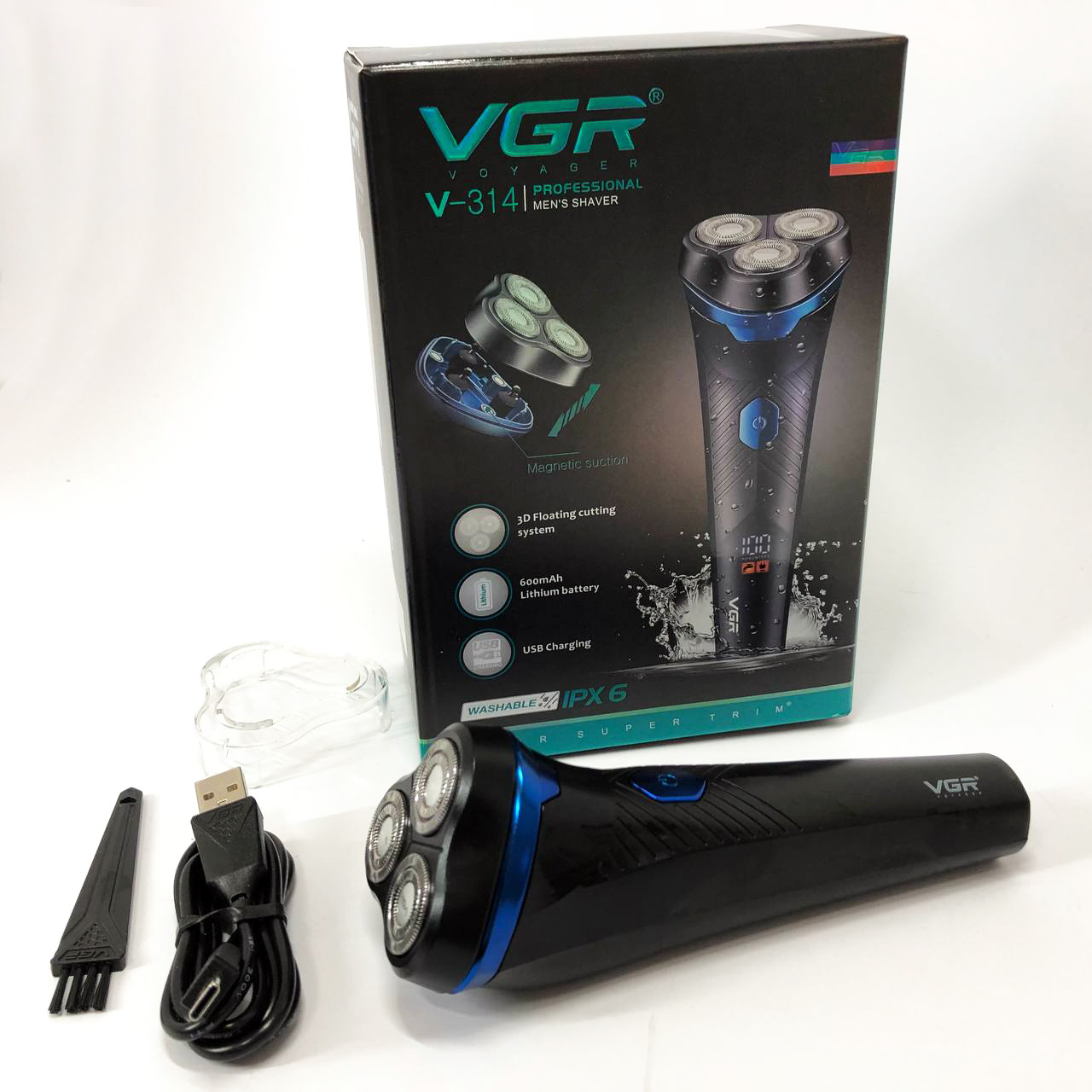 Электробритва VGR V-314 для мужчин, роторная для влажного и сухого бритья, машинка мужская для бритья