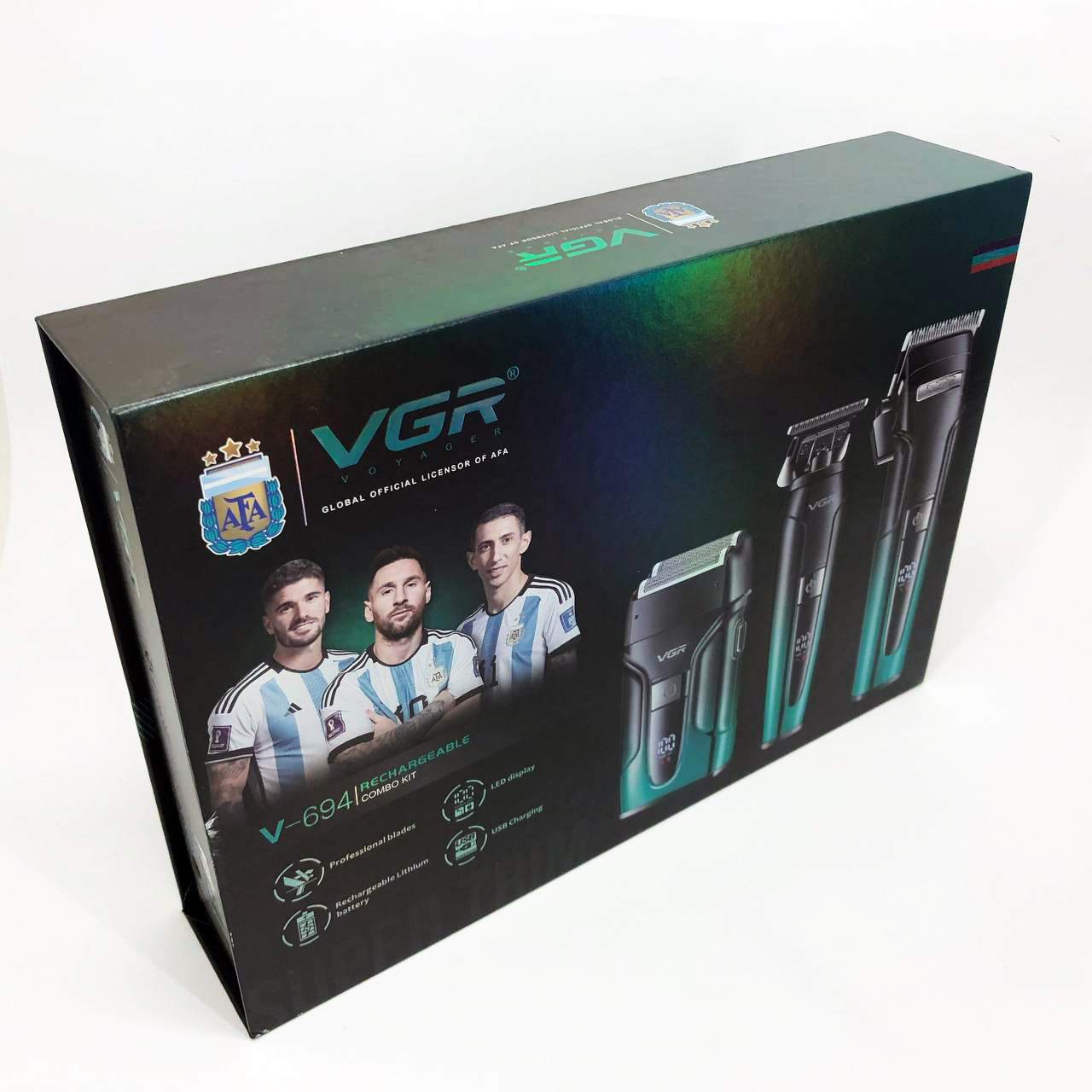Комплект 3 в 1 VGR V-694 аккумуляторная машинка для стрижки, триммер и электробритва шейвер. Цвет: синий