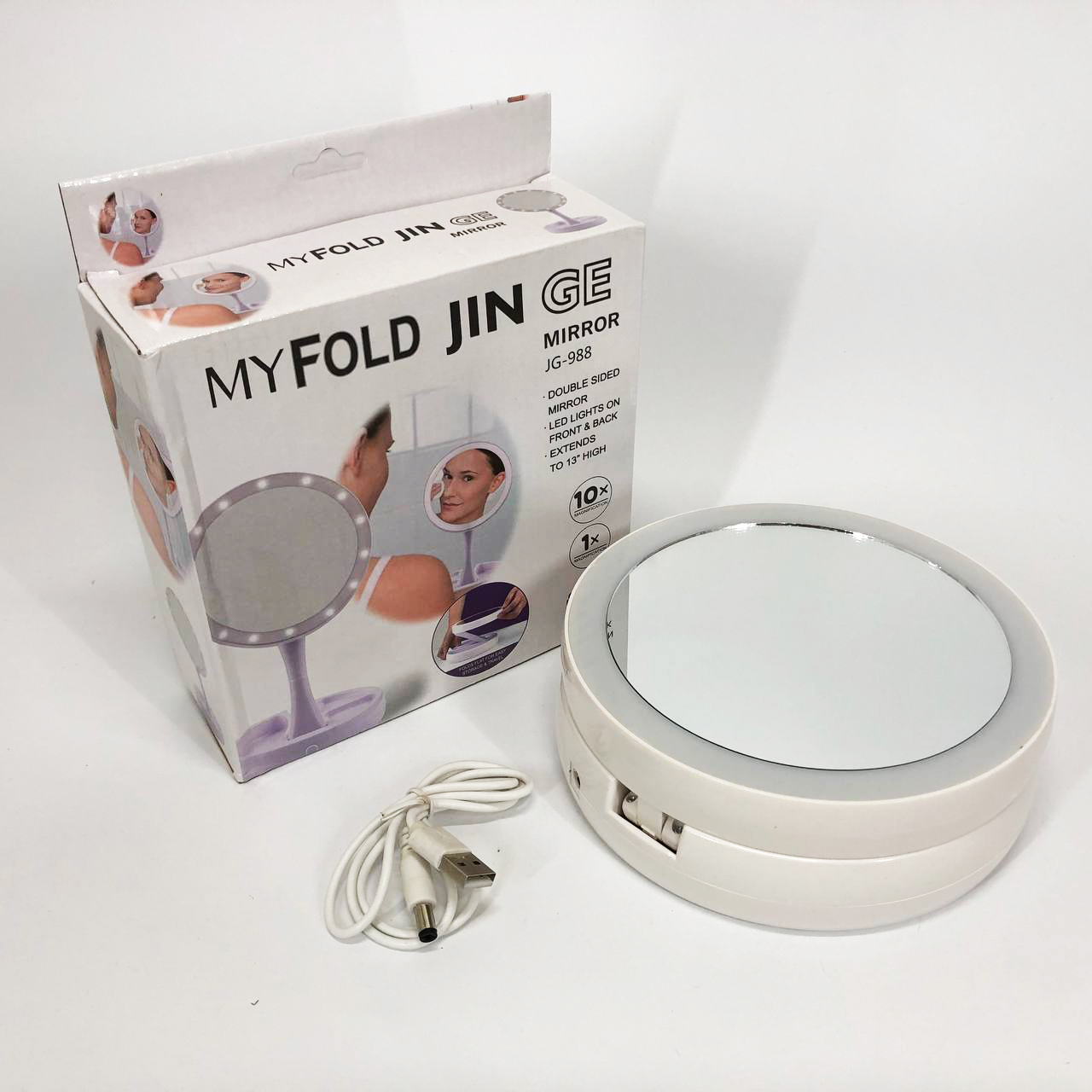 Складное зеркало для макияжа с Led подсветкой круглое увеличительное 10x My Fold Away Mirror. Цвет: белый