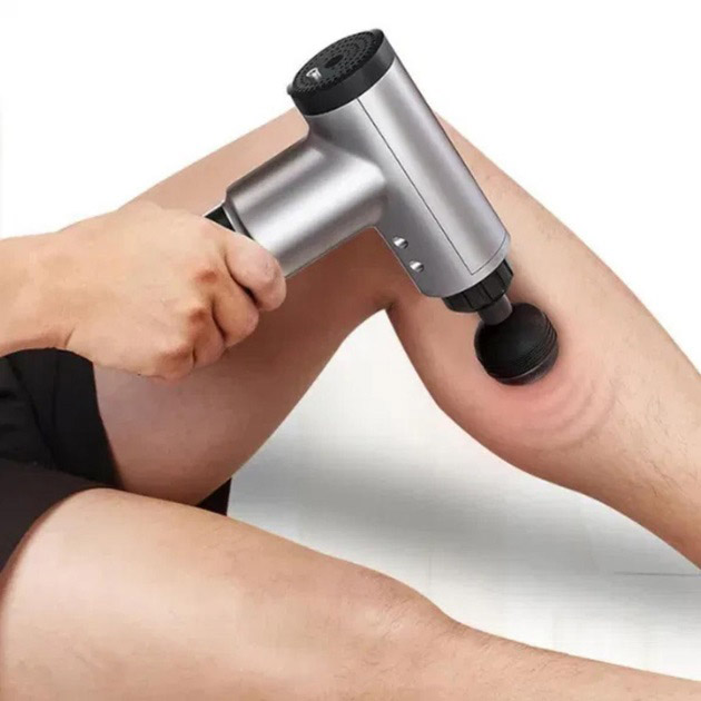 Аккумуляторный массажер Fascial Gun KH-320 портативный ручной ударный мышечный пистолет 4 насадки серый