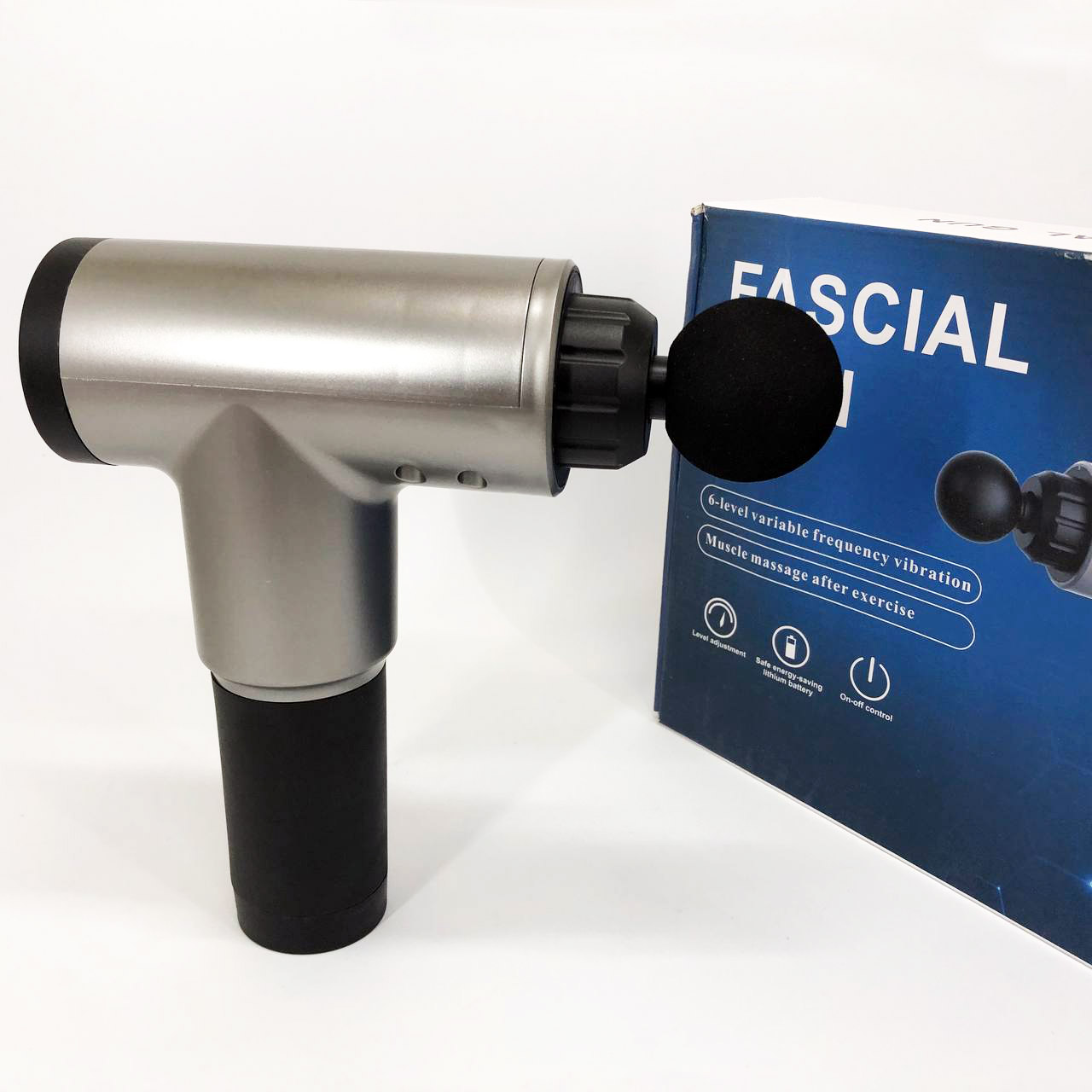 Аккумуляторный массажер Fascial Gun KH-320 портативный ручной ударный мышечный пистолет 4 насадки серый