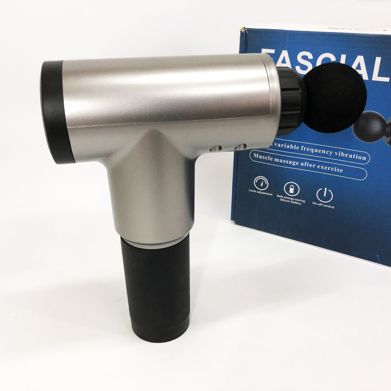 Аккумуляторный массажер Fascial Gun KH-320 портативный ручной ударный мышечный пистолет 4 насадки серый