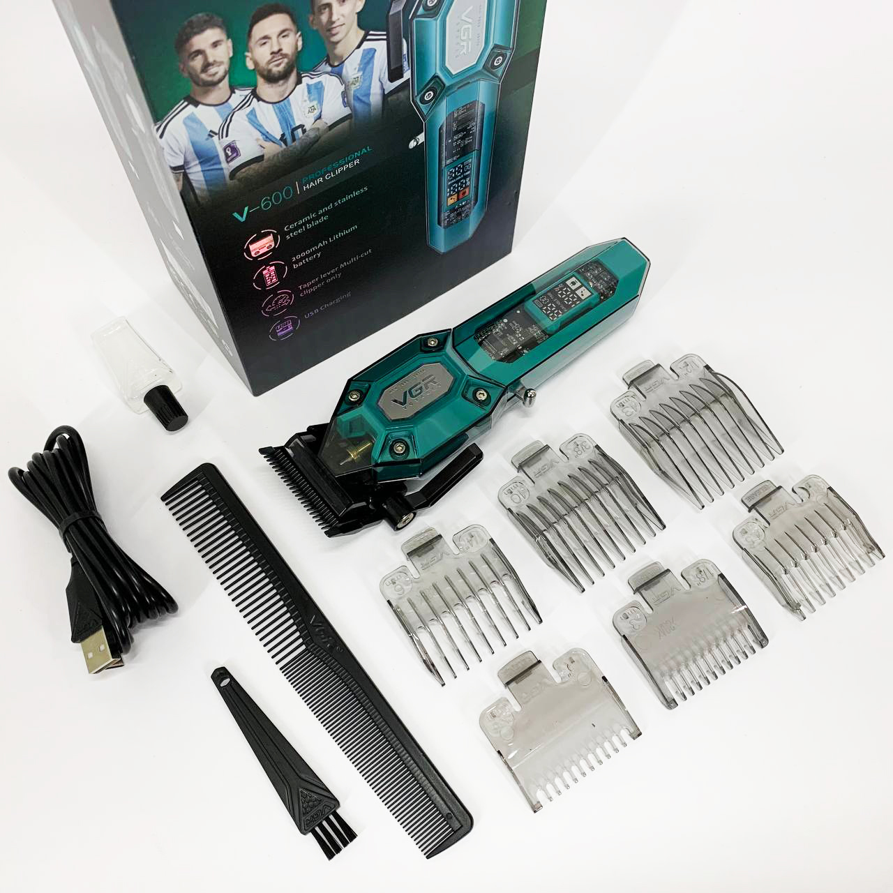 Аккумуляторная машинка для стрижки VGR V-600. Цвет: зеленый