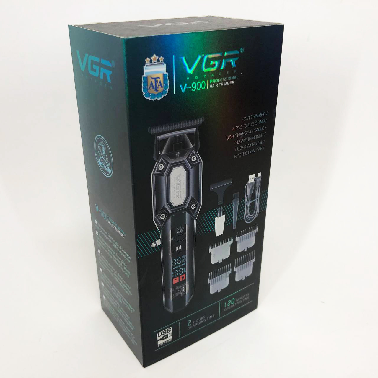 Аккумуляторная машинка для стрижки VGR V-900 с дисплеем, беспроводная для стрижки волос. Цвет: черный