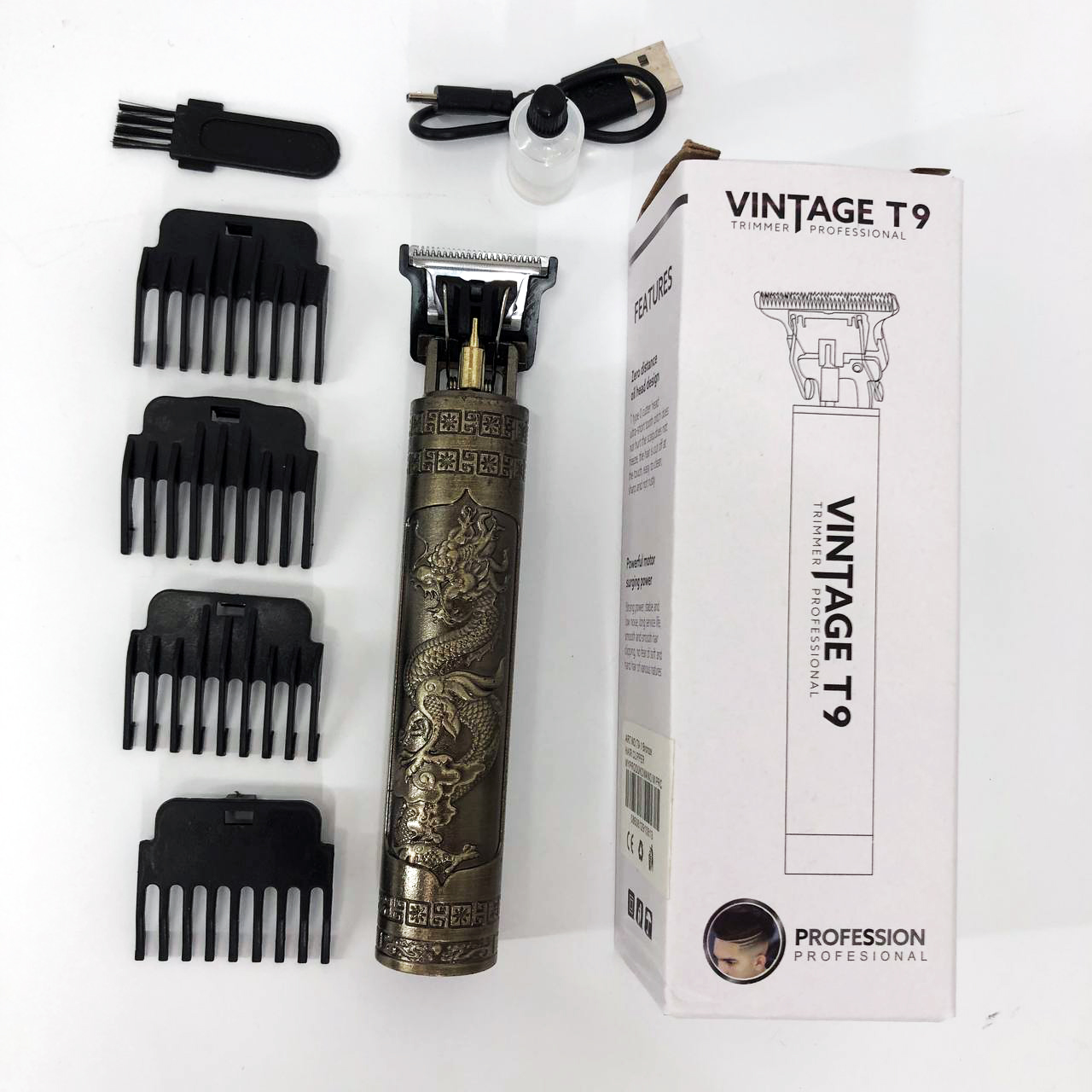 Машинка для стрижки волос Vintage T9-1 BRONZE 4 насадки