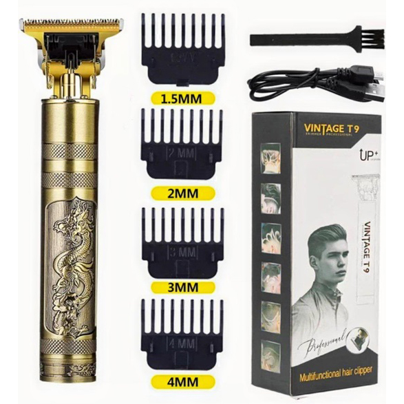 Машинка триммер для стрижки волос и бороды Vintage T9-3, 4 насадки