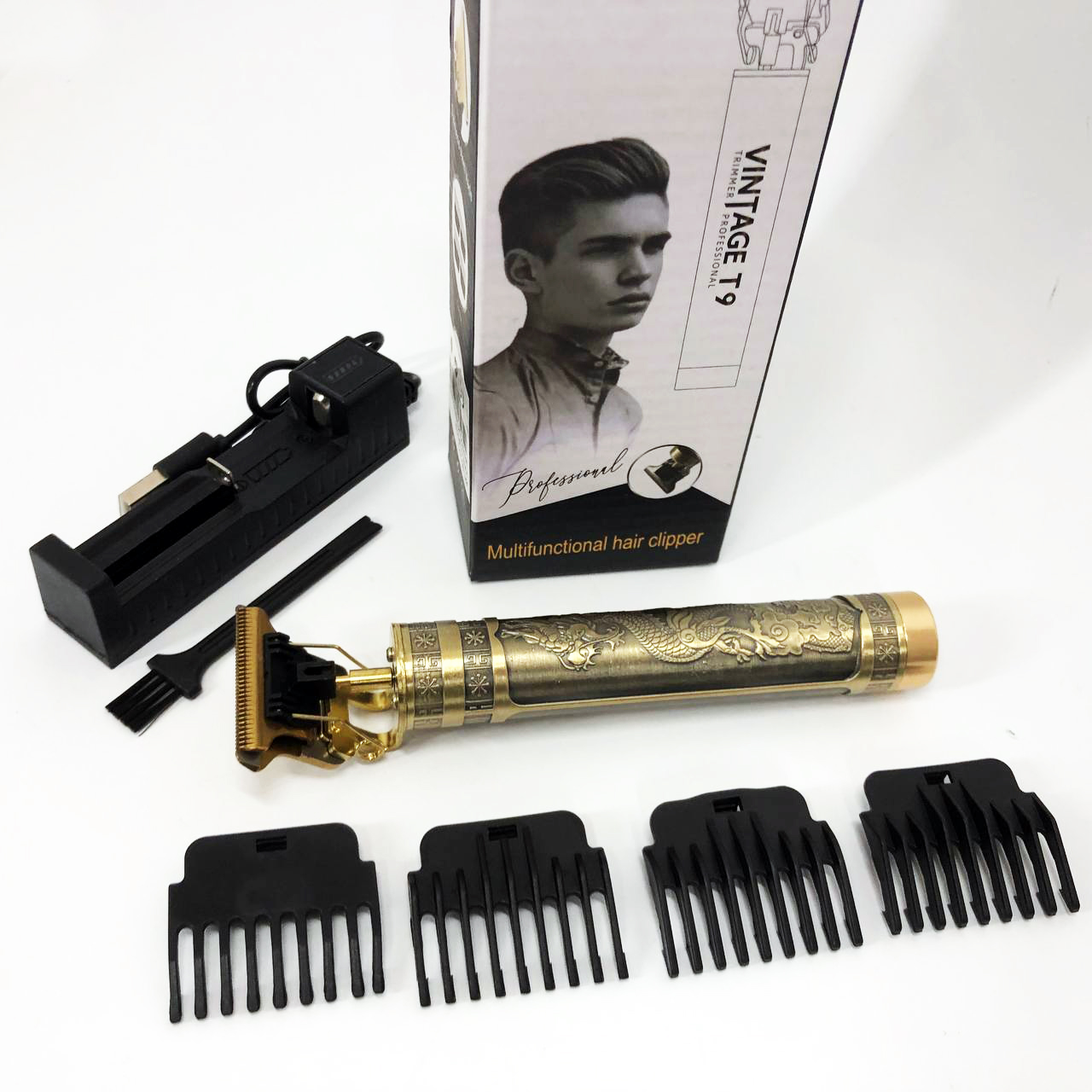 Машинка триммер для стрижки волос и бороды Vintage T9-3, 4 насадки