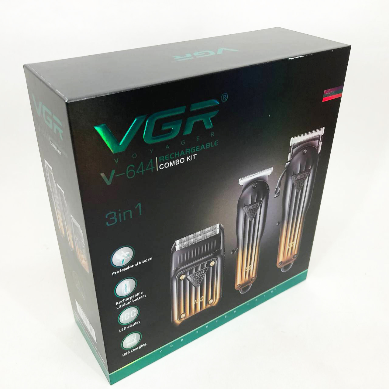 Комплект VGR 3 в 1 V-644 аккумуляторная машинка для стрижки, триммер и электробритва шейвер