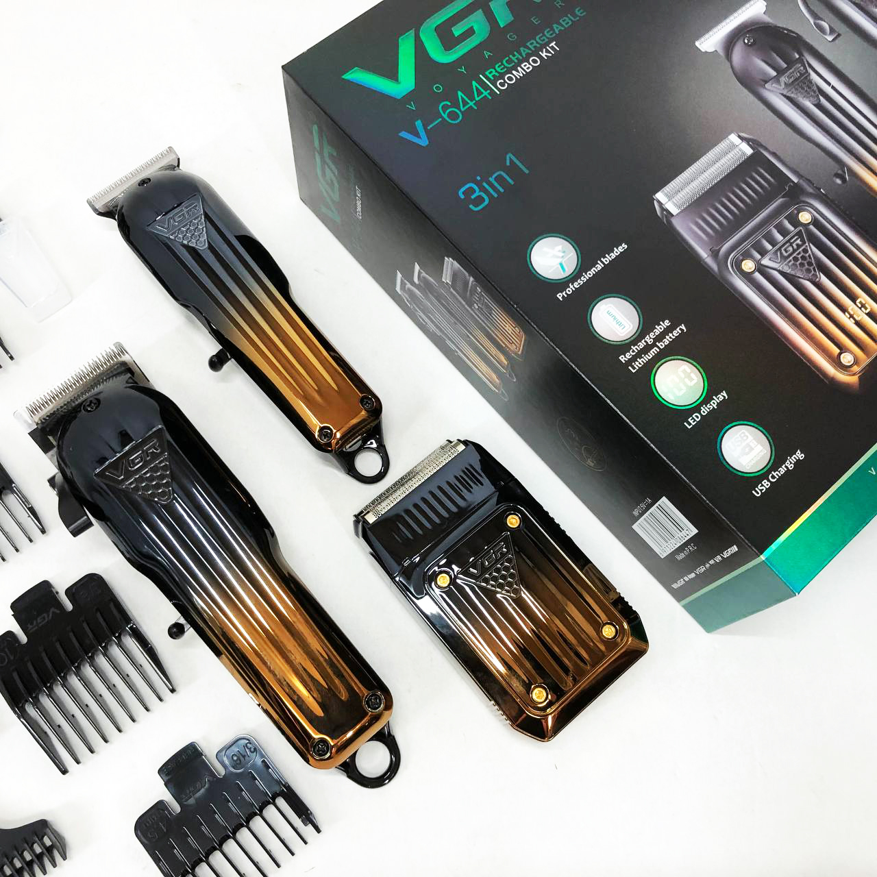 Комплект VGR 3 в 1 V-644 аккумуляторная машинка для стрижки, триммер и электробритва шейвер