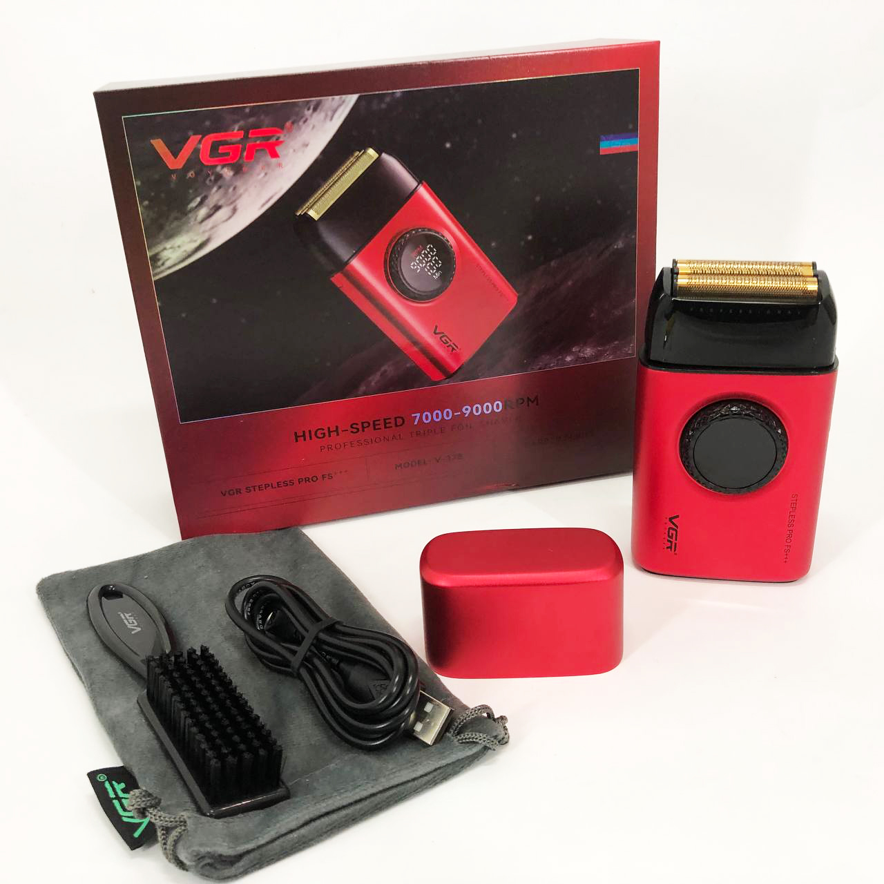 Электробритва VGR V-378 RED шейвер, двойное лезвие + триммер, регулировка мощности 7000-9000 RPM