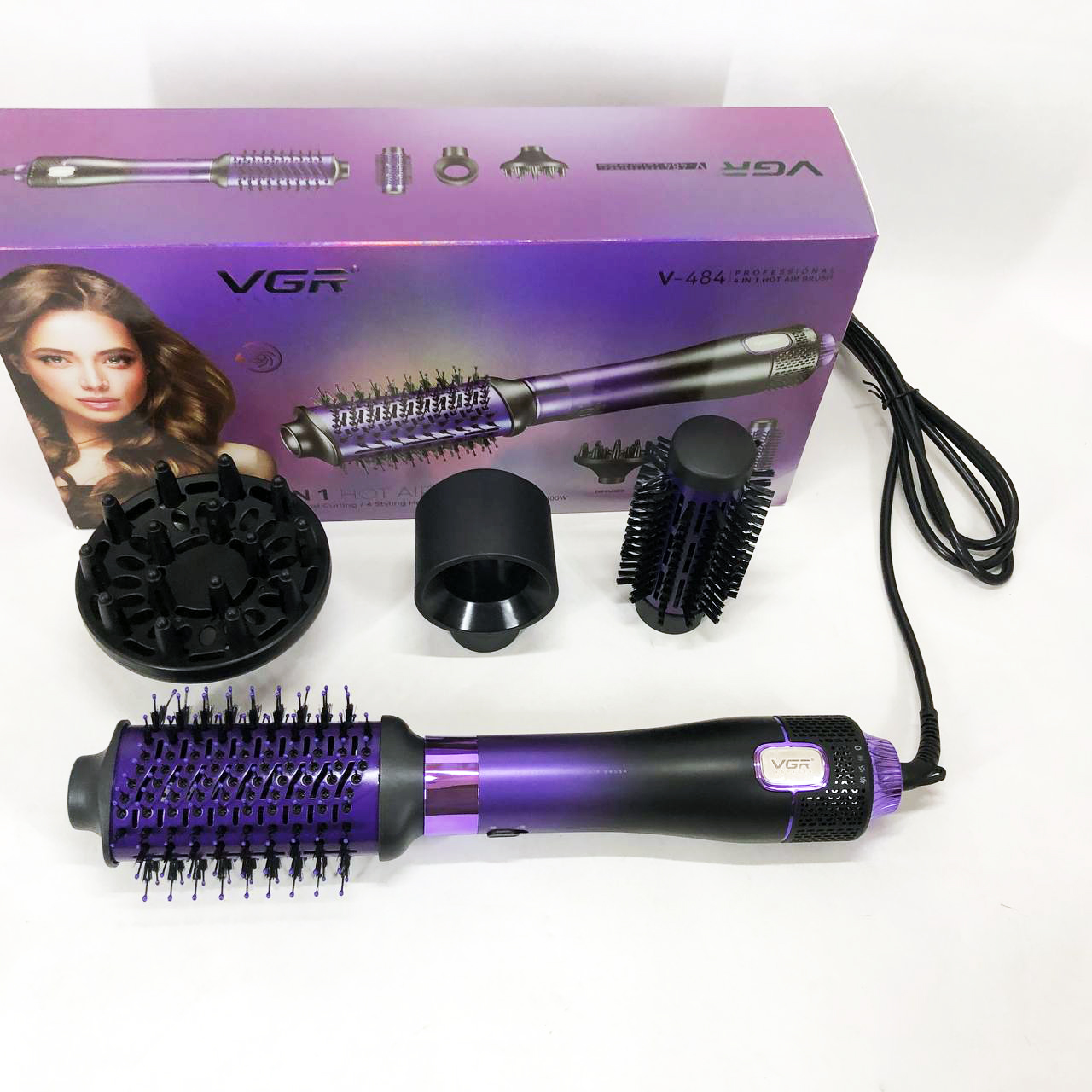 Фен-щетка стайлер VGR V-484 4 в 1. Цвет: фиолетовый