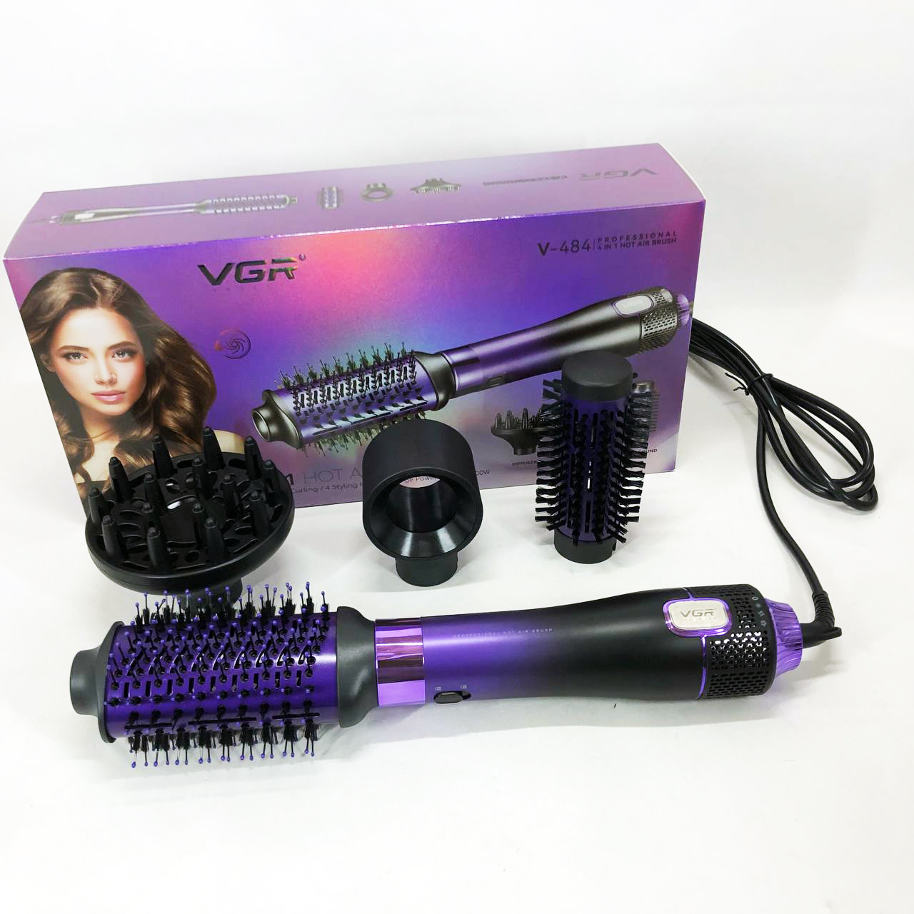 Фен-щетка стайлер VGR V-484 4 в 1. Цвет: фиолетовый