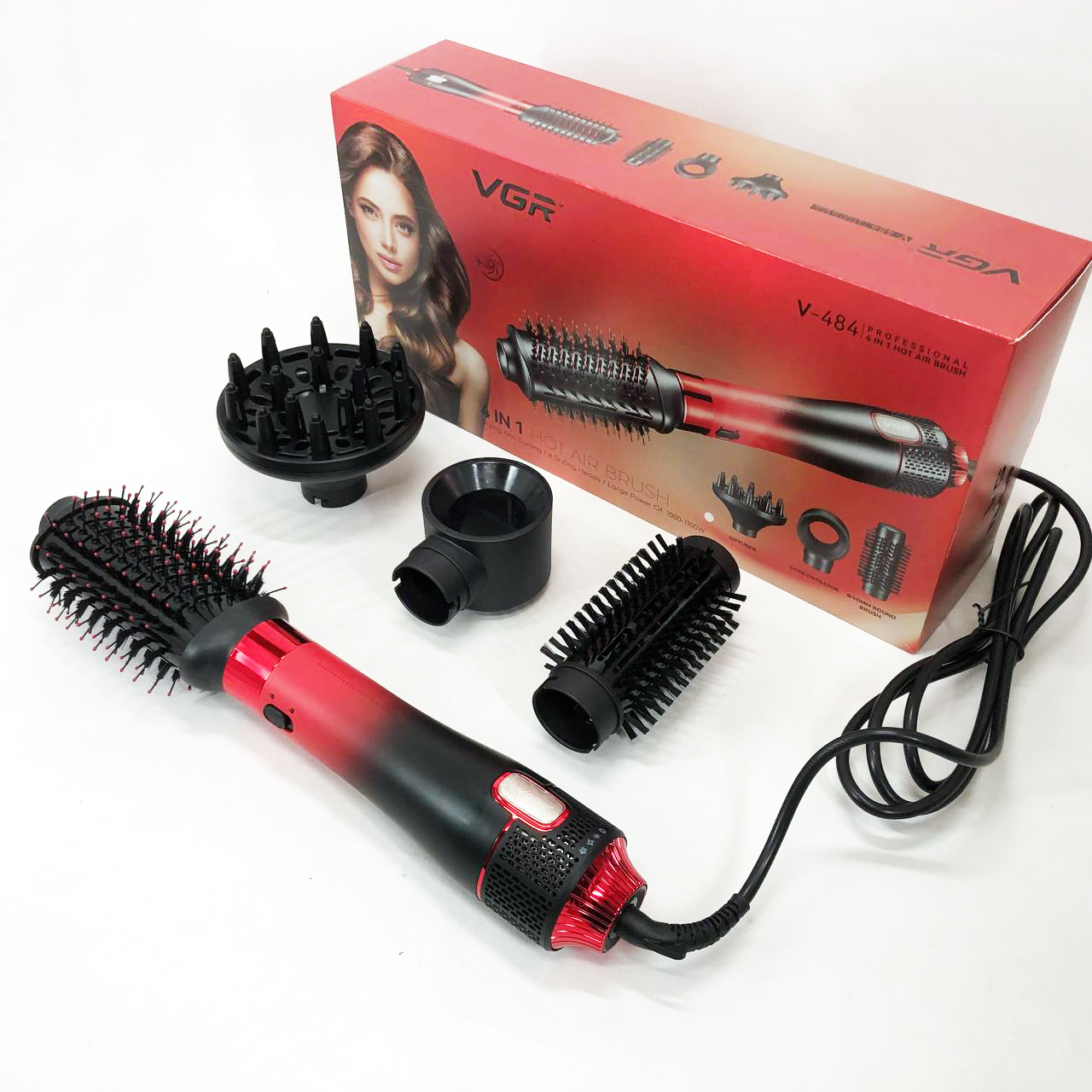 Фен-щетка стайлер VGR V-484 4 в 1. Цвет: красный