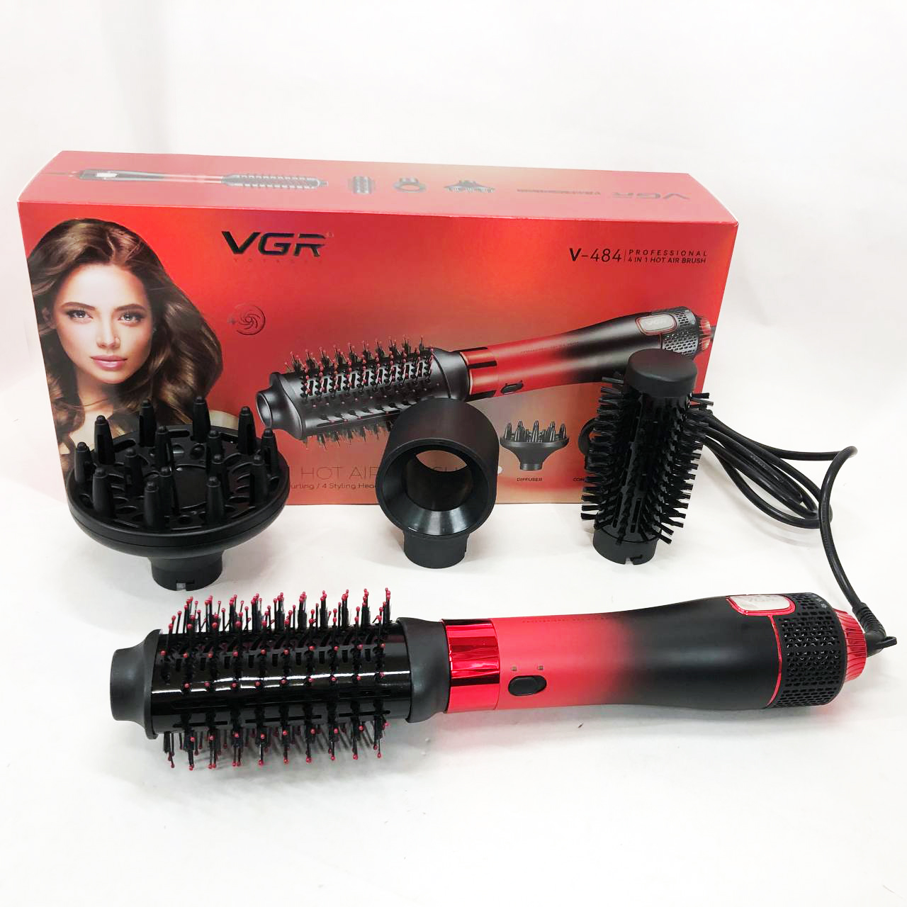 Фен-щетка стайлер VGR V-484 4 в 1. Цвет: красный