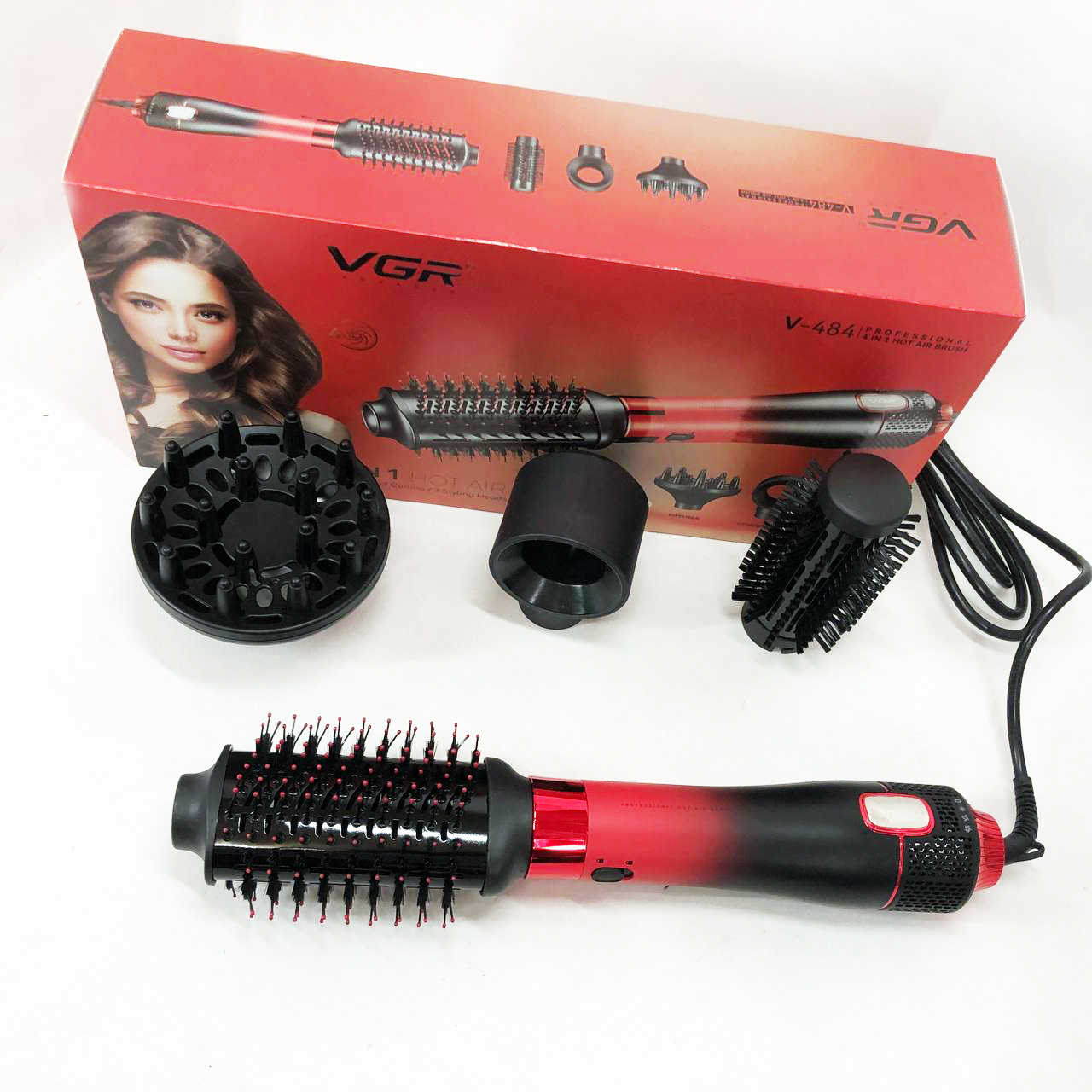 Фен-щетка стайлер VGR V-484 4 в 1. Цвет: красный