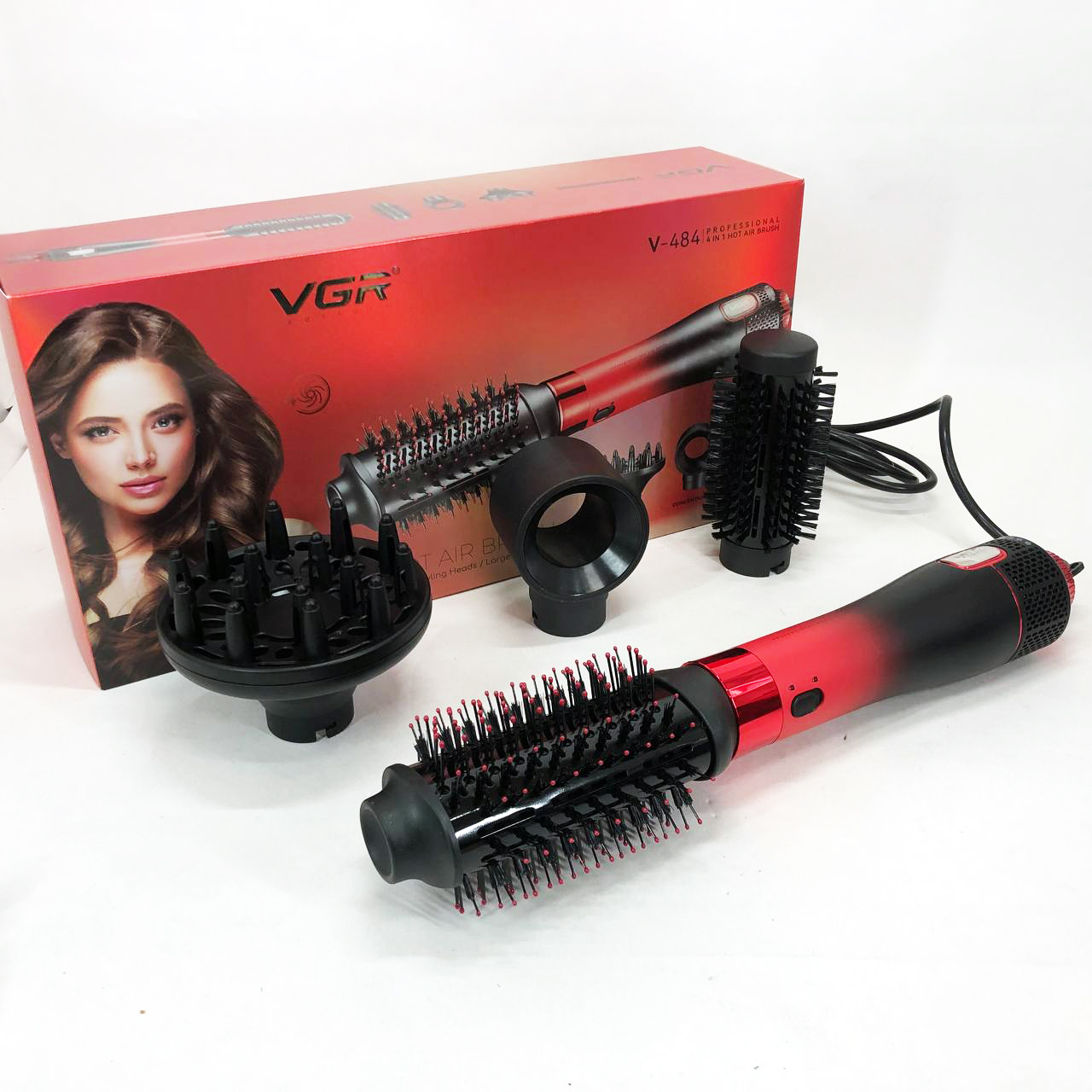 Фен-щетка стайлер VGR V-484 4 в 1. Цвет: красный