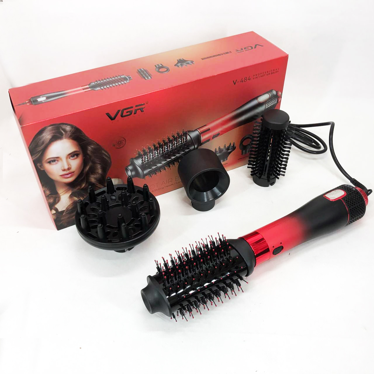 Фен-щетка стайлер VGR V-484 4 в 1. Цвет: красный