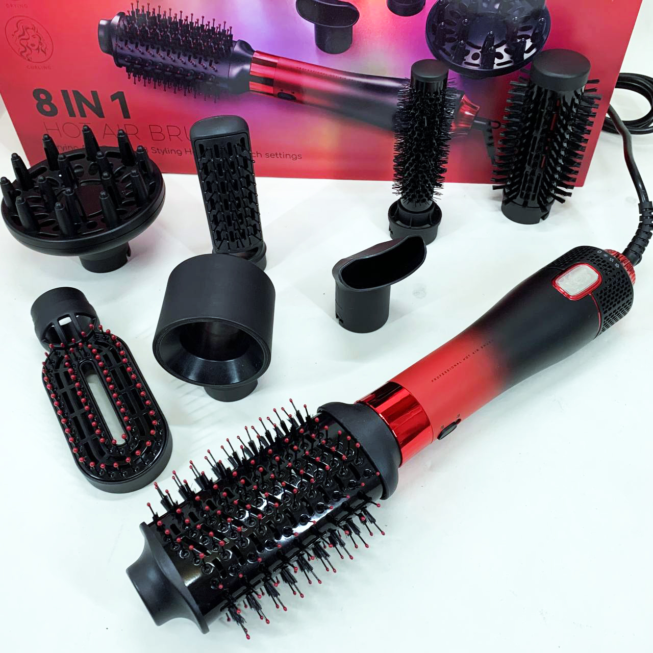 Фен-щетка стайлер VGR 8 в 1 V-488. Цвет: красный