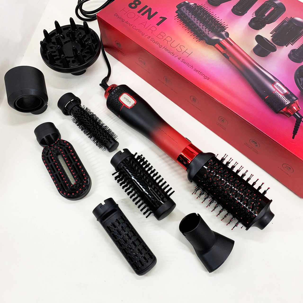 Фен-щетка стайлер VGR 8 в 1 V-488. Цвет: красный