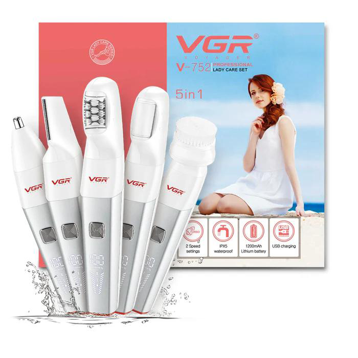 Эпилятор VGR 5 в 1 V-752, 5 насадок. Цвет: красный